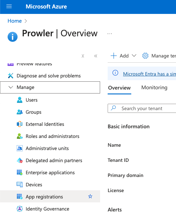 App Registration nav
