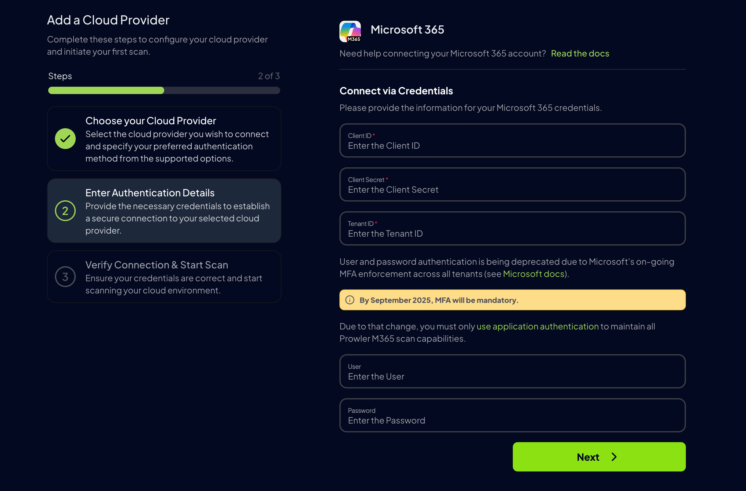 Prowler Cloud M365 Credentials